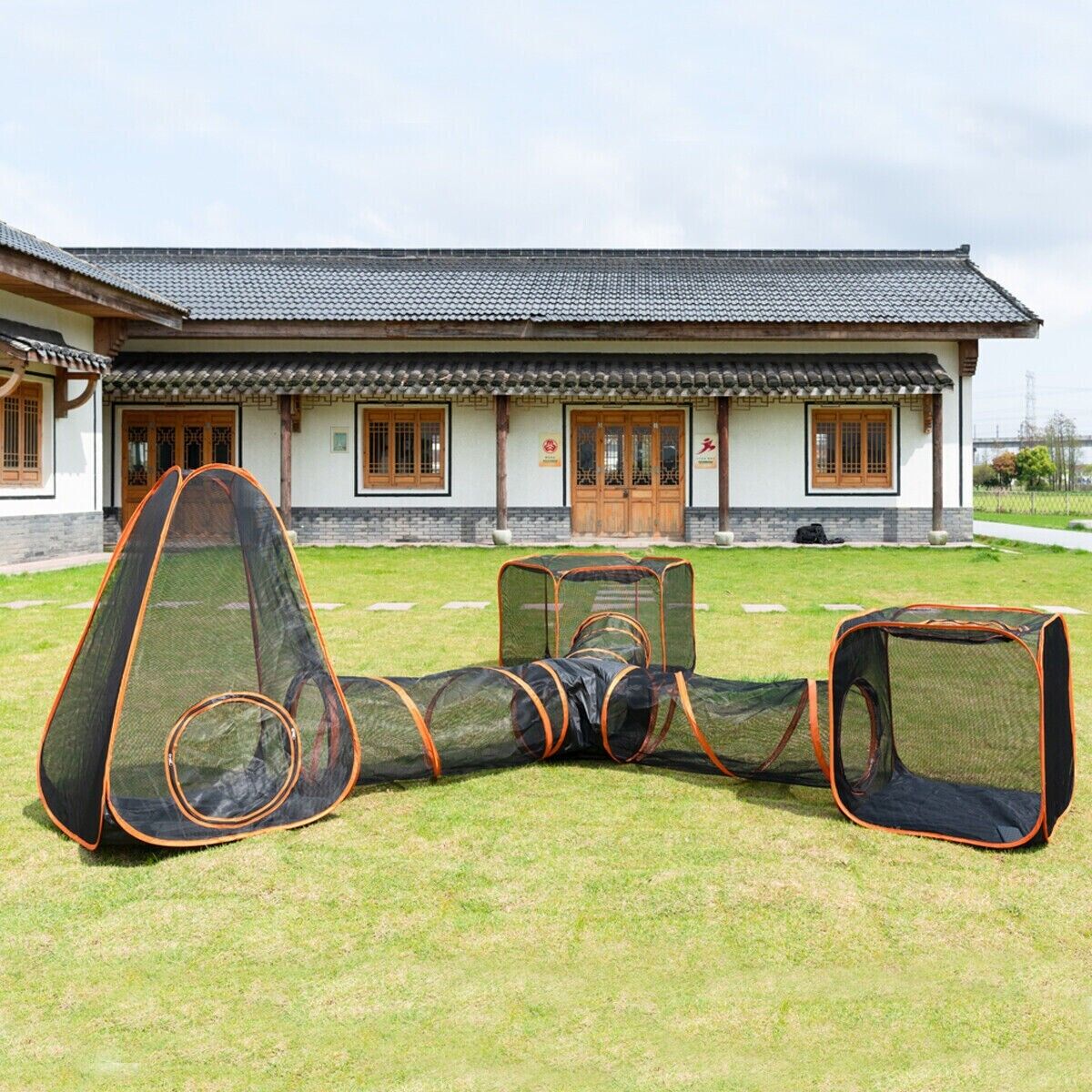 Foldable Pet Playpen with Tent, Tunnel & Cube